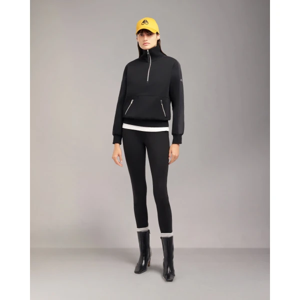 Moose Knuckles Mix Media Quarter Zip Sweater in Black | Sweaters | Luxury Shoes 