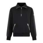 Moose Knuckles Mix Media Quarter Zip Sweater in Black | Luxury Shoes 