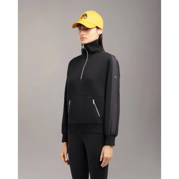 Moose Knuckles Mix Media Quarter Zip Sweater in Black | Sweaters | Luxury Shoes 
