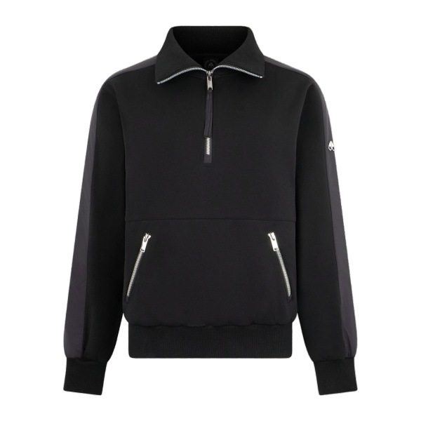 Moose Knuckles Mix Media Quarter Zip Sweater in Black | Luxury Shoes 