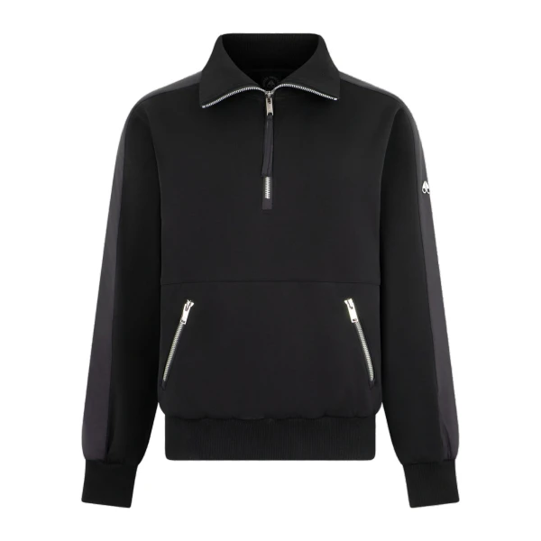 Moose Knuckles Mix Media Quarter Zip Sweater in Black | Luxury Shoes 