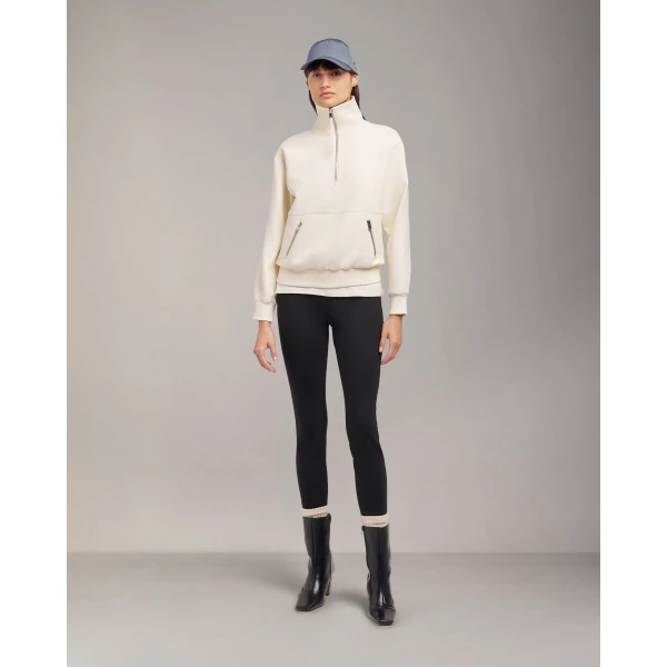 Moose Knuckles Mix Media Quarter Zip Sweater in Plaster | Sweaters | Luxury Shoes 