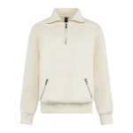 Moose Knuckles Mix Media Quarter Zip Sweater in Plaster | Luxury Shoes 