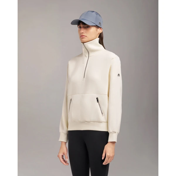 Moose Knuckles Mix Media Quarter Zip Sweater in Plaster | Sweaters | Luxury Shoes 