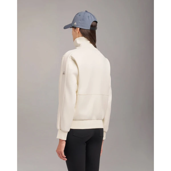 Moose Knuckles Mix Media Quarter Zip Sweater in Plaster | Sweaters | Luxury Shoes 