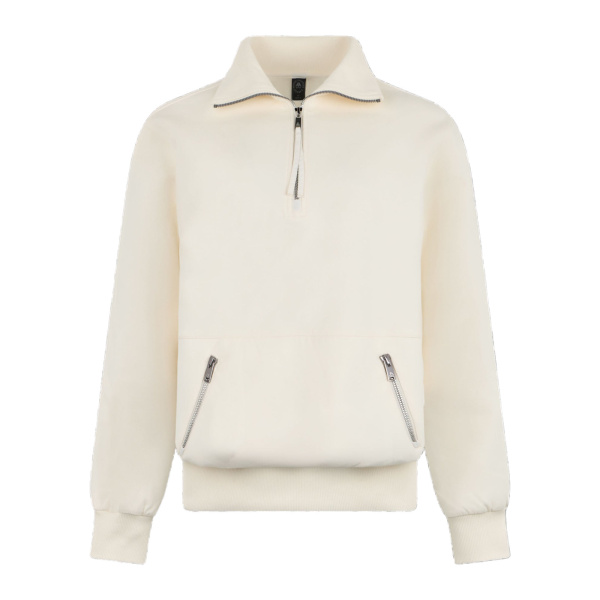 Moose Knuckles Mix Media Quarter Zip Sweater in Plaster | Luxury Shoes 
