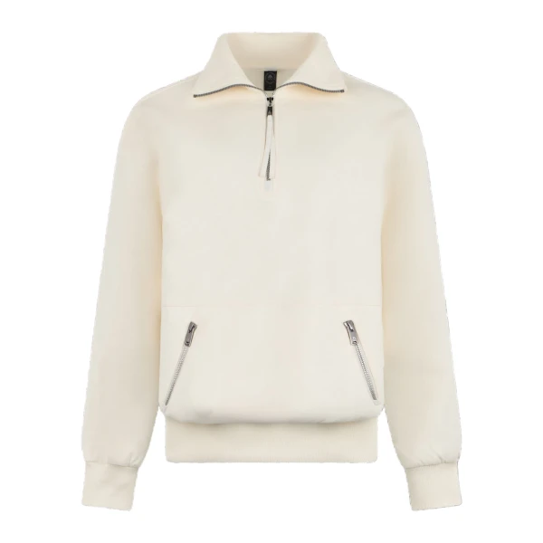 Moose Knuckles Mix Media Quarter Zip Sweater in Plaster | Luxury Shoes 