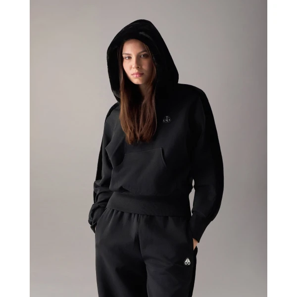 Moose Knuckles Mixed Media Bunny Hoodie in Black | Hoodies | Luxury Shoes 