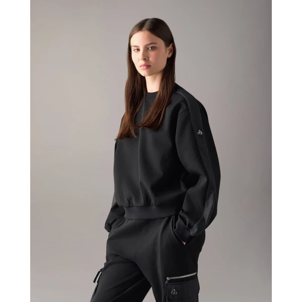 Moose Knuckles Mixed Media Crewneck Sweatshirt in Black | Long Sleeve | Luxury Shoes 
