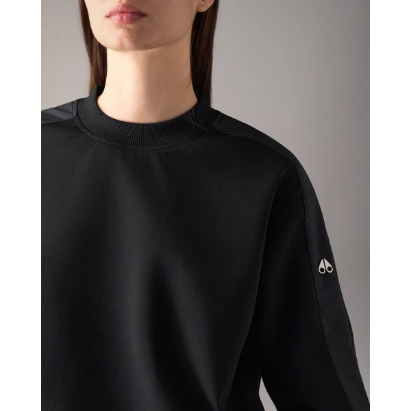 Moose Knuckles Mixed Media Crewneck Sweatshirt in Black | Long Sleeve | Luxury Shoes 