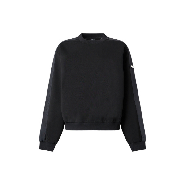 Moose Knuckles Mixed Media Crewneck Sweatshirt in Black | Luxury Shoes 