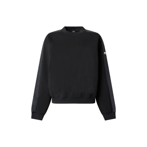Moose Knuckles Mixed Media Crewneck Sweatshirt in Black | Luxury Shoes 