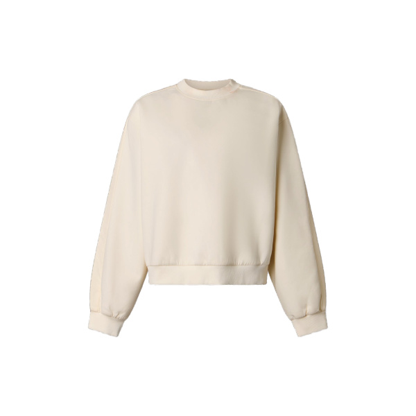 Moose Knuckles Mixed Media Crewneck Sweatshirt in Plaster | Luxury Shoes 