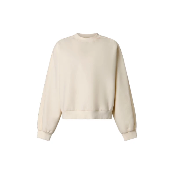 Moose Knuckles Mixed Media Crewneck Sweatshirt in Plaster | Luxury Shoes 