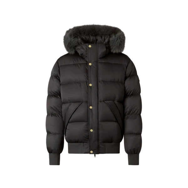 Northbound Fox Fur & Down Bomber in Black