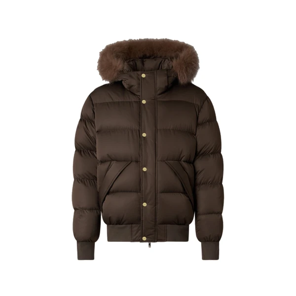 Northbound Fox Fur & Down Bomber in Espresso