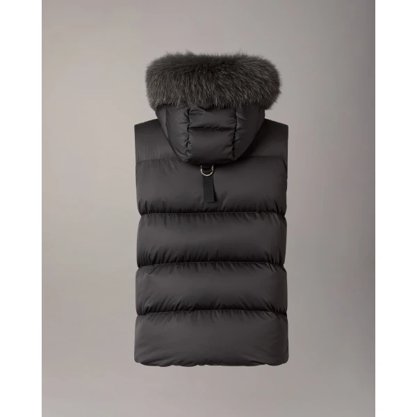 Moose Knuckles Northbound Fox Fur & Down Vest in Black | Vests | Luxury Shoes 