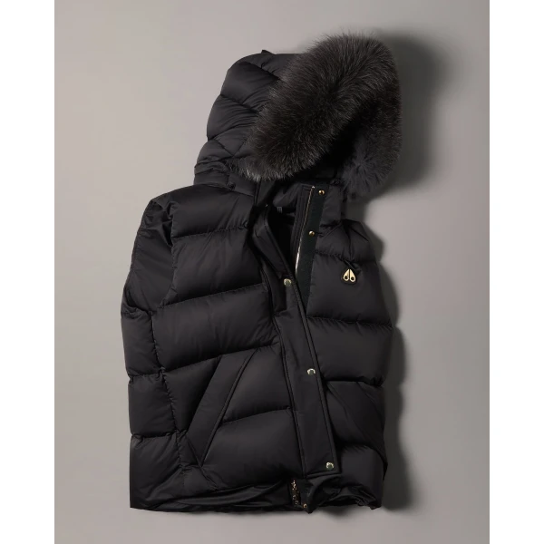 Moose Knuckles Northbound Fox Fur & Down Vest in Black | Vests | Luxury Shoes 