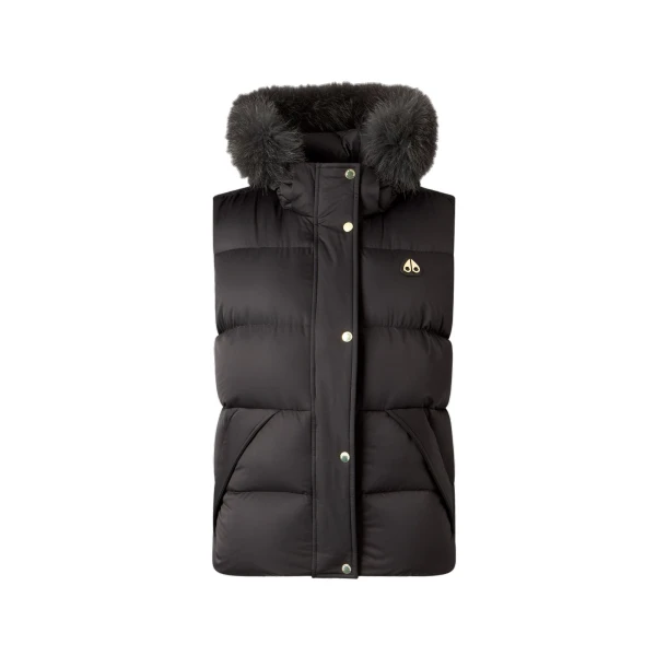 Northbound Fox Fur & Down Vest in Black