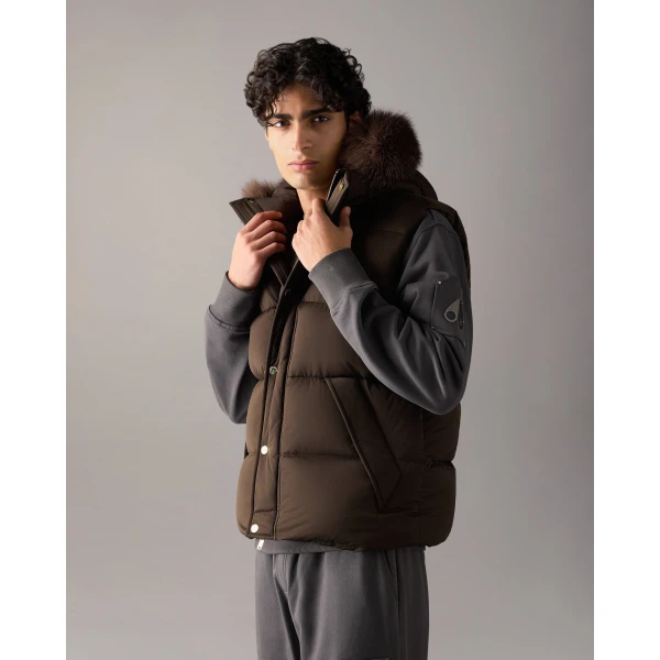 Moose Knuckles Northbound Fox Fur & Down Vest in Espresso | Men Jackets | Luxury Shoes 