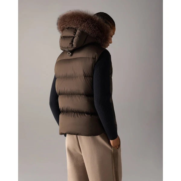Moose Knuckles Northbound Fox Fur & Down Vest in Espresso | Vests | Luxury Shoes 