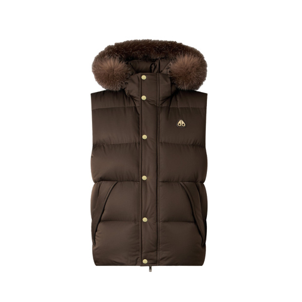 Moose Knuckles Northbound Fox Fur & Down Vest in Espresso