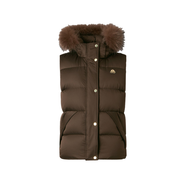 Moose Knuckles Northbound Fox Fur & Down Vest in Espresso | Luxury Shoes 