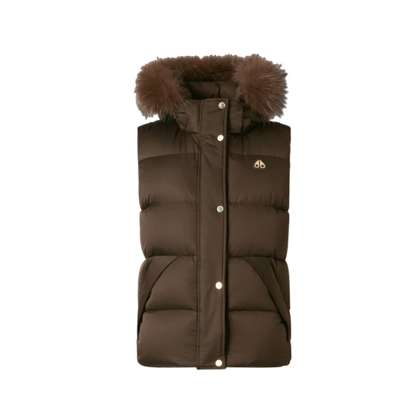 Northbound Fox Fur & Down Vest in Espresso