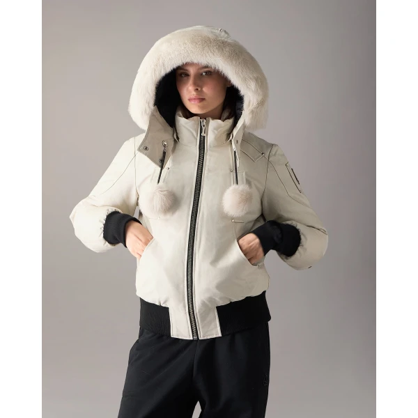 Moose Knuckles Original Debbie Down Bomber in Alabaster | Jackets | Luxury Shoes 
