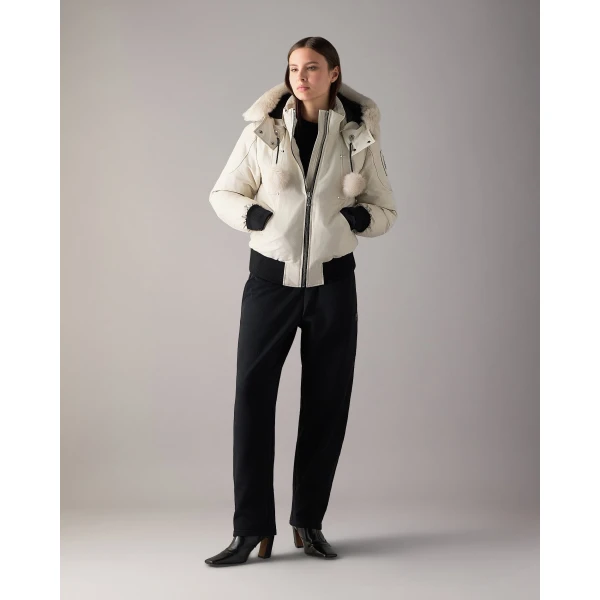 Moose Knuckles Original Debbie Down Bomber in Alabaster | Jackets | Luxury Shoes 