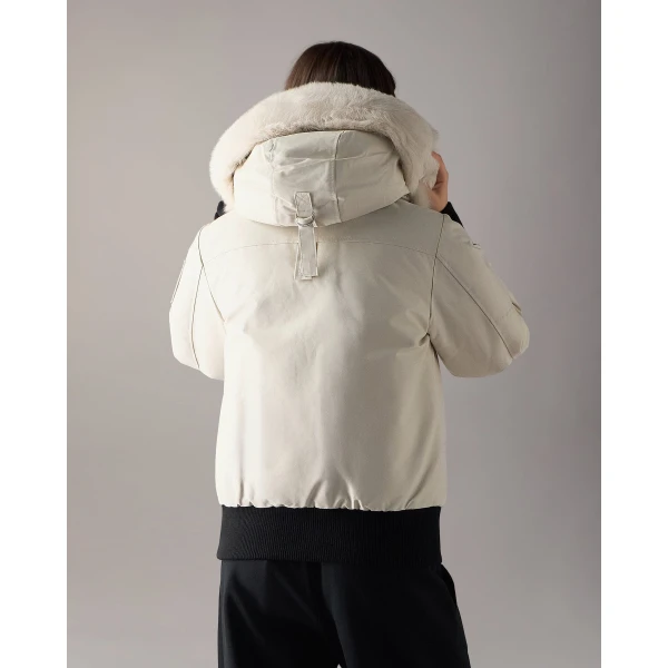 Moose Knuckles Original Debbie Down Bomber in Alabaster | Jackets | Luxury Shoes 
