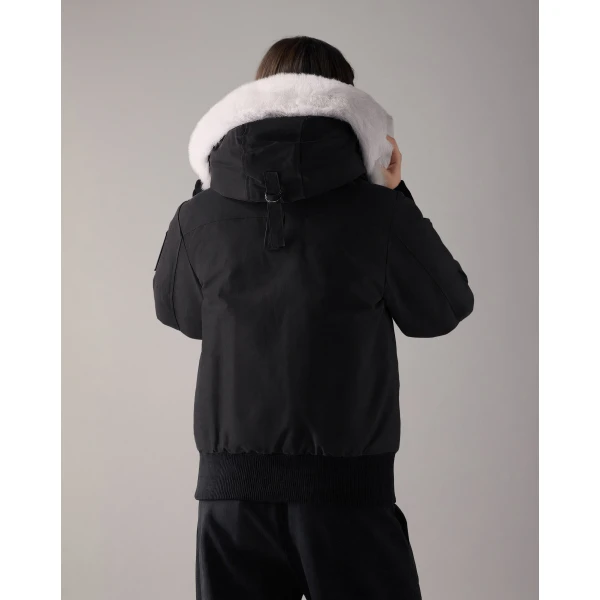 Moose Knuckles Original Debbie Down Bomber in Black and Natural | Jackets | Luxury Shoes 
