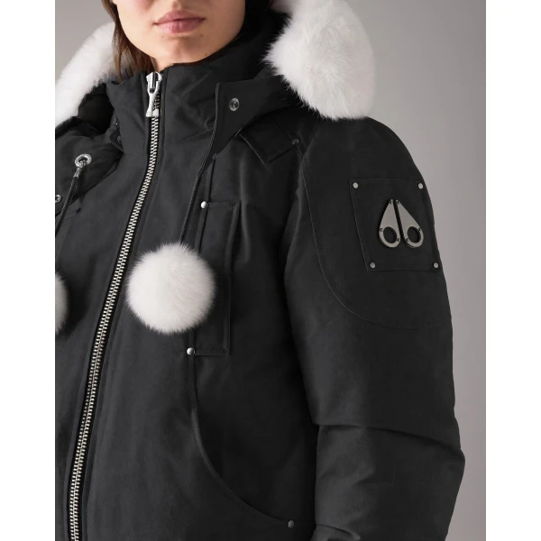 Moose Knuckles Original Debbie Down Bomber in Black and Natural | Jackets | Luxury Shoes 