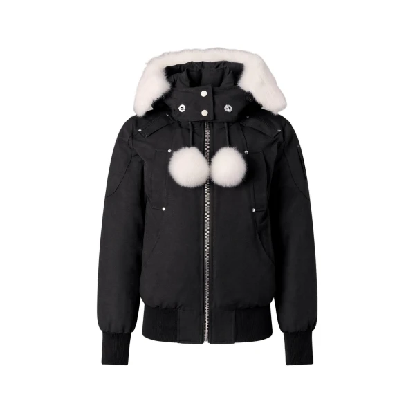 Moose Knuckles Original Debbie Down Bomber in Black and Natural | Luxury Shoes 