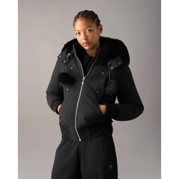 Moose Knuckles Original Debbie Down Bomber in Black | Jackets | Luxury Shoes 