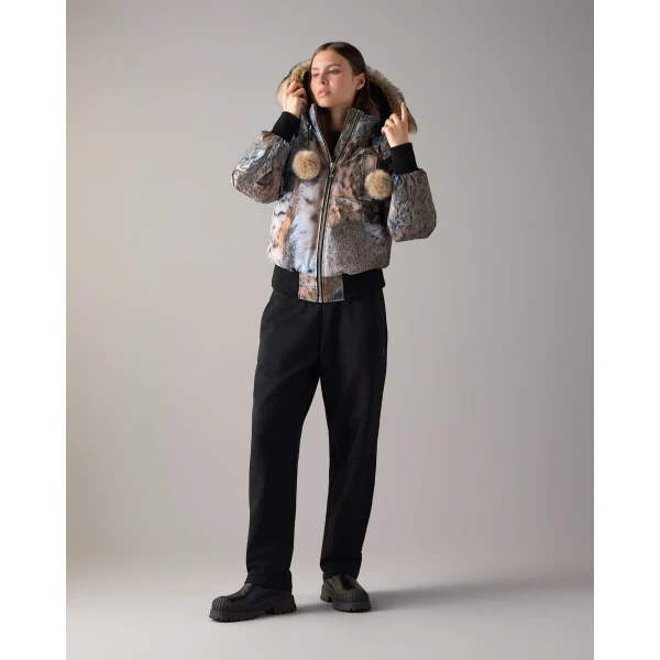 Moose Knuckles Original Debbie Down Bomber in Wild Print and Bronze | Jackets | Luxury Shoes 