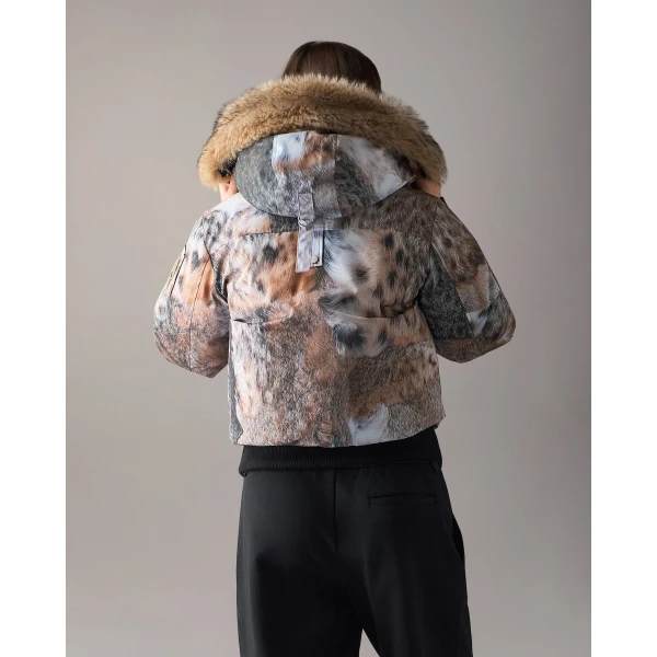 Moose Knuckles Original Debbie Down Bomber in Wild Print and Bronze | Jackets | Luxury Shoes 