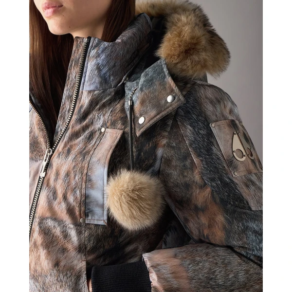 Moose Knuckles Original Debbie Down Bomber in Wild Print and Bronze | Jackets | Luxury Shoes 