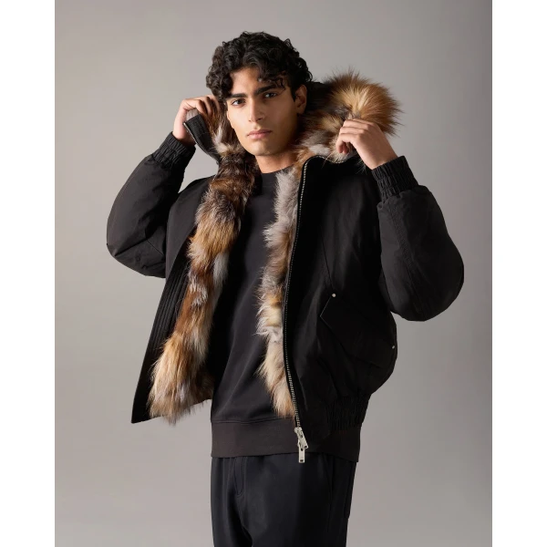 Moose Knuckles Pioneer Down & Fur Bomber in Black | Men Jackets | Luxury Shoes 