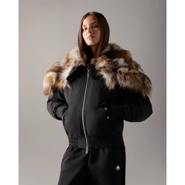 Moose Knuckles Pioneer Down & Fur Bomber in Black | Jackets | Luxury Shoes 
