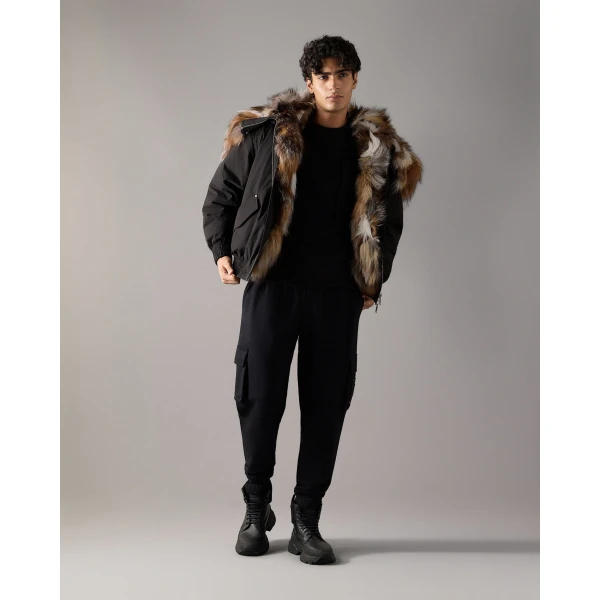 Moose Knuckles Pioneer Down & Fur Bomber in Black | Men Jackets | Luxury Shoes 