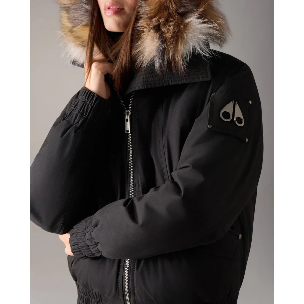 Moose Knuckles Pioneer Down & Fur Bomber in Black | Jackets | Luxury Shoes 