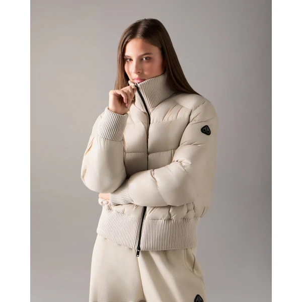 Moose Knuckles Queens Down Bomber in Alabaster | Jackets | Luxury Shoes 