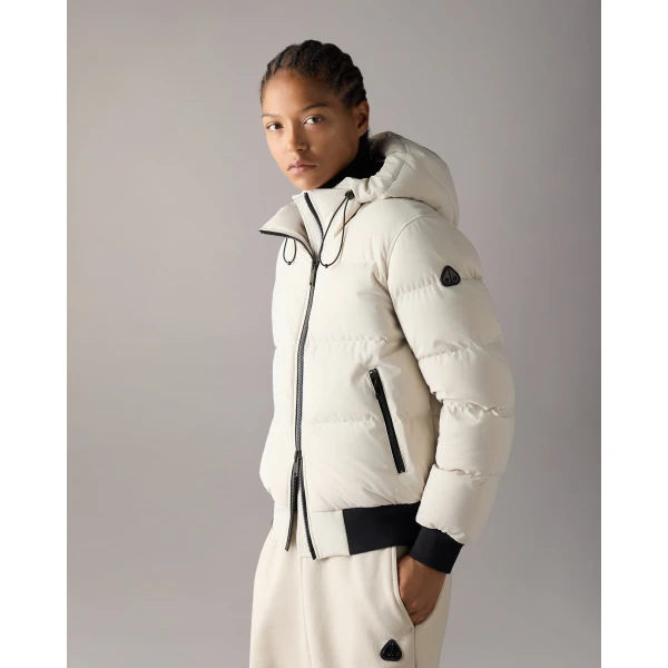 Moose Knuckles Soho Down Bomber in Alabaster | Jackets | Luxury Shoes 