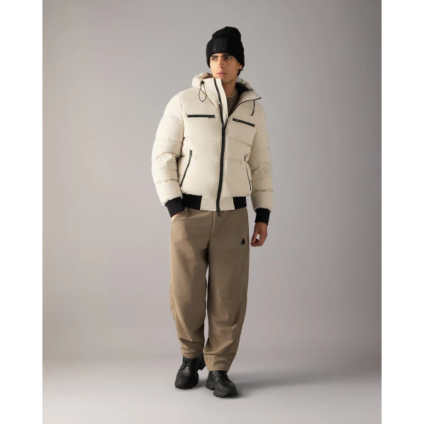 Moose Knuckles Soho Down Bomber in Alabaster | Men Jackets | Luxury Shoes 