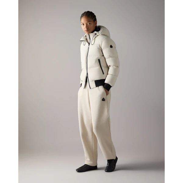 Moose Knuckles Soho Down Bomber in Alabaster | Jackets | Luxury Shoes 