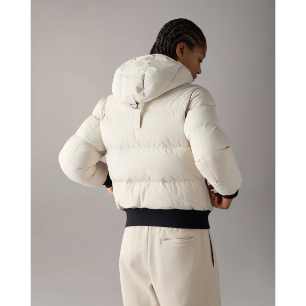 Moose Knuckles Soho Down Bomber in Alabaster | Jackets | Luxury Shoes 
