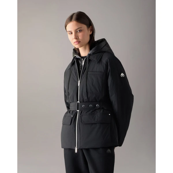 Moose Knuckles Tegan Belted 3Q Down Parka in Black | Coats | Luxury Shoes 
