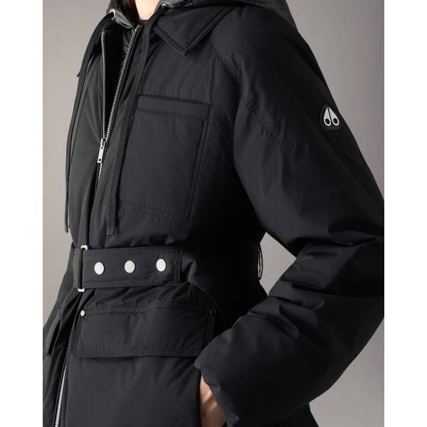 Moose Knuckles Tegan Belted 3Q Down Parka in Black | Coats | Luxury Shoes 