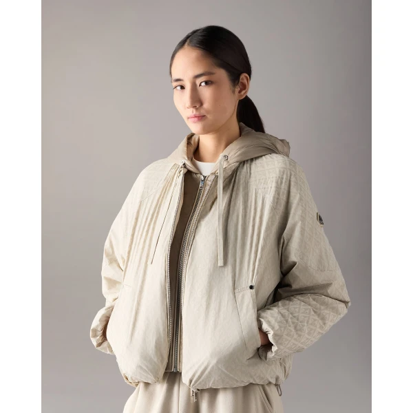 Moose Knuckles Tegan Down Bomber Jacket in Alabaster Monogram | Jackets | Luxury Shoes 